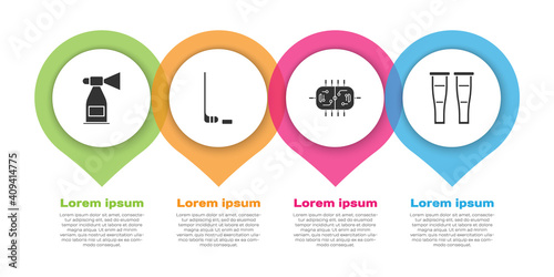Set Air horn, Ice hockey stick and puck, Hockey table and Crutch or crutches. Business infographic template. Vector.