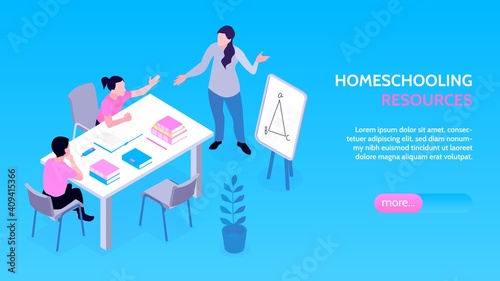 Homeschooling Isometric Webpage Banner