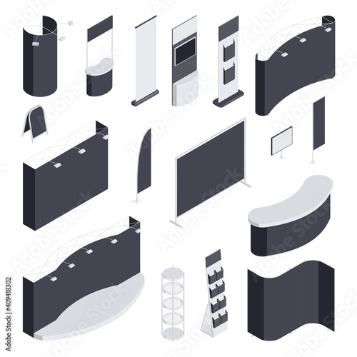 Expo Stand Isometric Monochrome Set