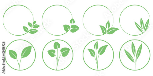 Ecology concept. Green leaves icon illustrations. Set of Green icons. Green logos, web icons, ecology illustration. Vector illustration. エココンセプト、リーフアイコン、グリーンリーフイラスト、ロゴ、ウェブデザイン素材