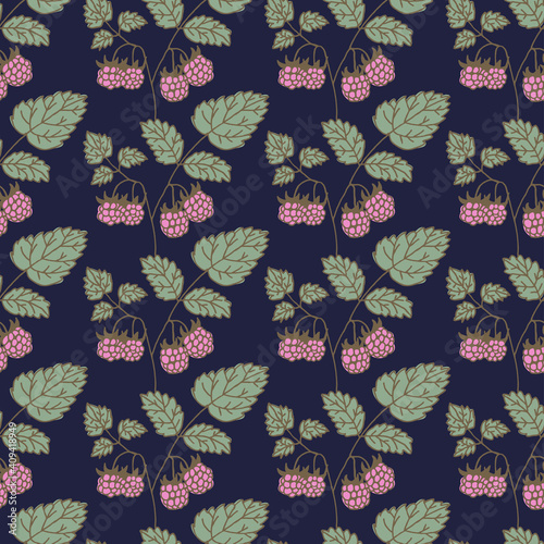 Elegant hand-drawn seamless pattern with branches of wild berries. Applicable for creating wrapping papers, wallpapers, fabrics and decorative backgrounds. Vector illustration.