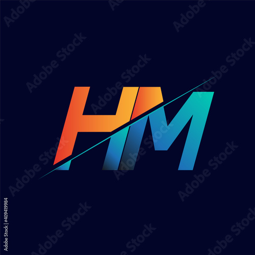 HM initial logo company name colored blue and orange, Simple and Modern Logo Design.