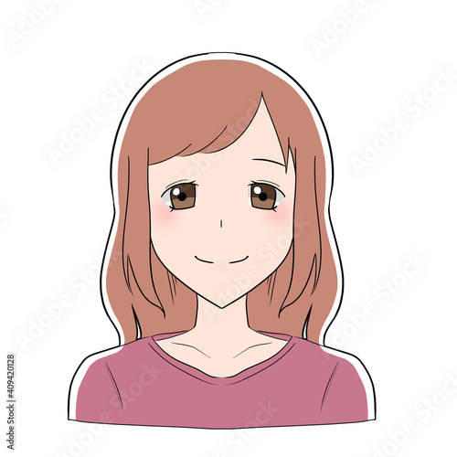 ピンクの私服を着た女性　笑顔　表情