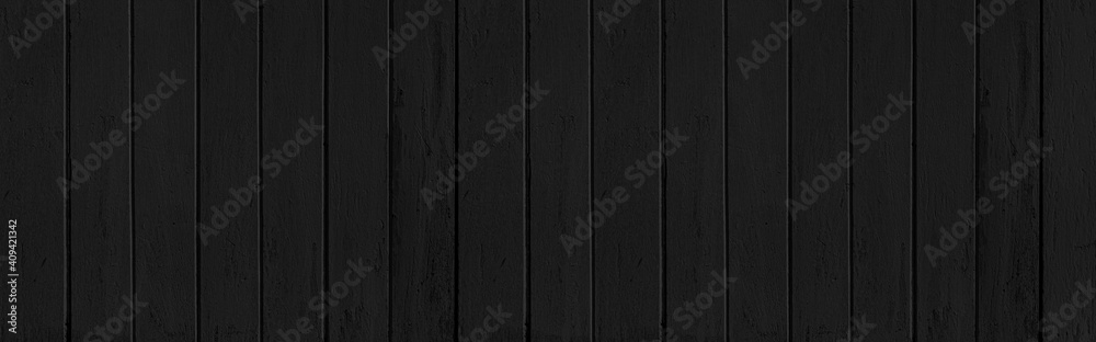 Panorama of Wood plank black timber texture and seamless background - obrazy, fototapety, plakaty 