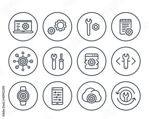 development, engineering, configuration line icons for apps and web