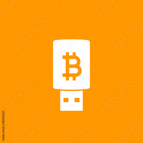 bitcoin wallet on usb stick vector icon