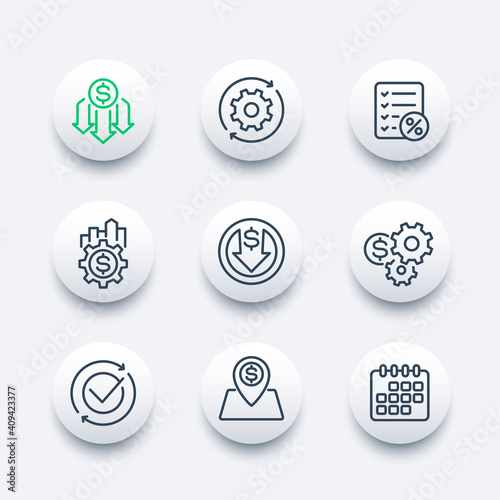cost effective, financial efficiency line icons, vector set