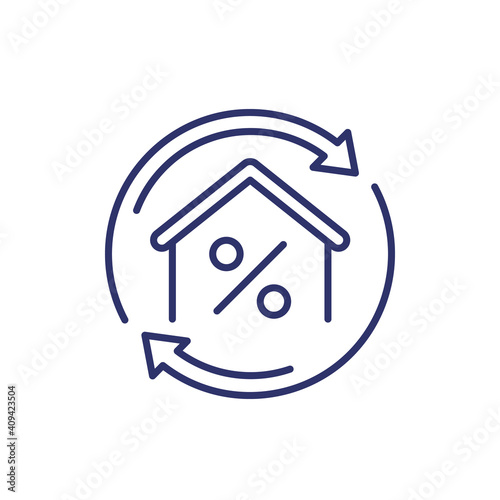 mortgage refinance line icon on white photo