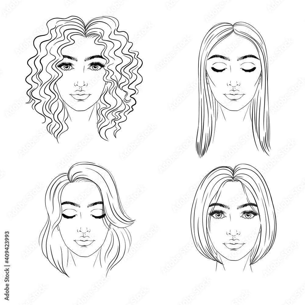 set of different hairstyles. Hand drawn.