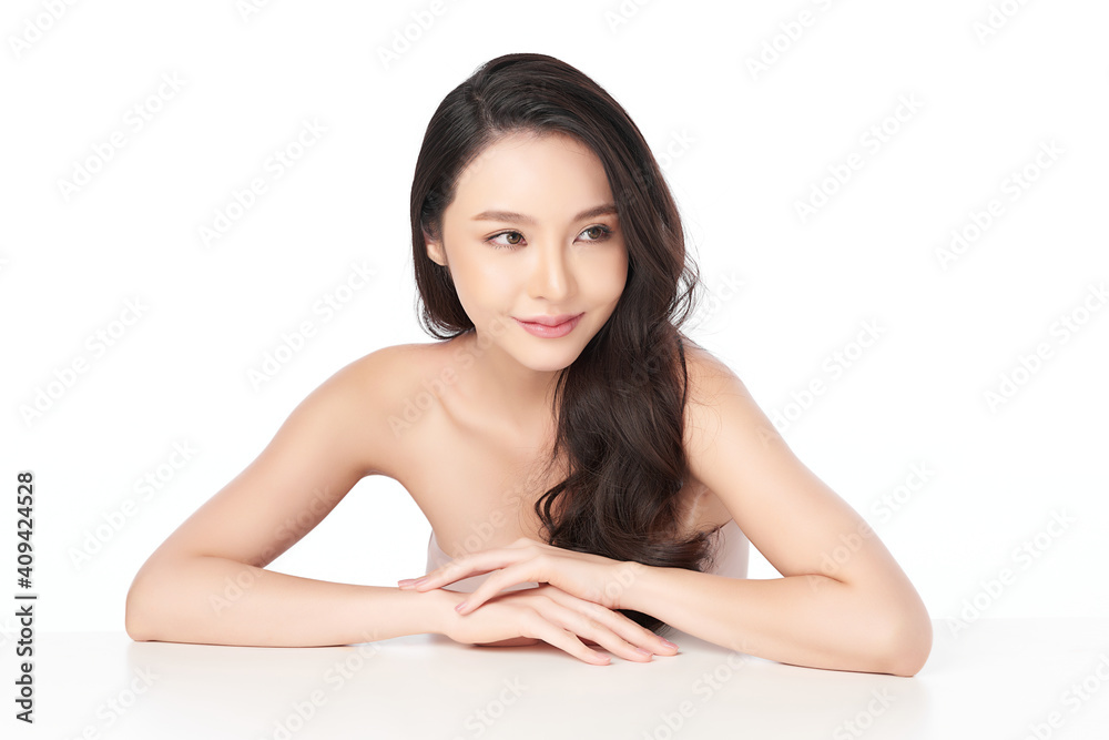 Beautiful young asian woman with clean fresh skin on white background, Face care, Facial treatment, Cosmetology, beauty and spa, Asian women portrait Beautiful young asian woman with clean fresh skin on white background, Face care, Facial treatment, Cosmetology, beauty and spa, Asian women portrait