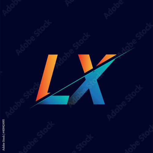 LX initial logo company name colored blue and orange, Simple and Modern Logo Design.