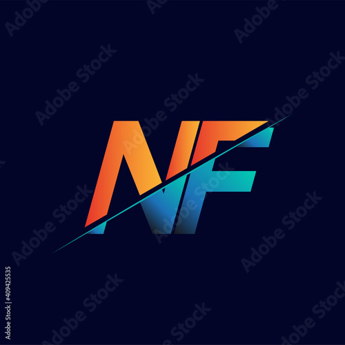 NF initial logo company name colored blue and orange, Simple and Modern Logo Design.