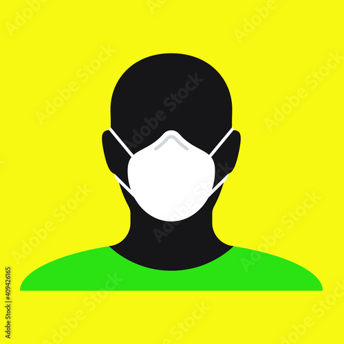 Face mask vector sign. Human avatar portrait. Head silhouette. Protective medical and industry n95 mask. Covid-19 social distancing and safety measures symbol. Coronavirus pandemic icon. © Antti