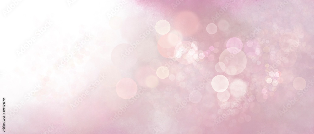 Banner rosa pastello con luce magica e bokeh bianco