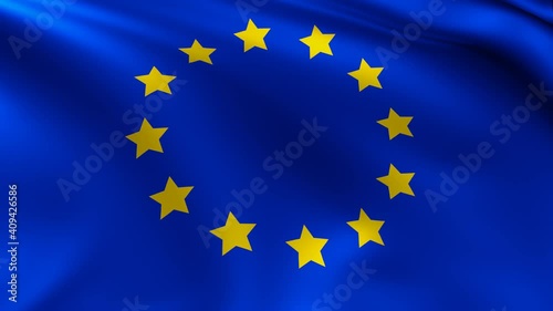 The flag of Europe, EU animation,  European 3D waving flag close up, national flag 4K animation background.