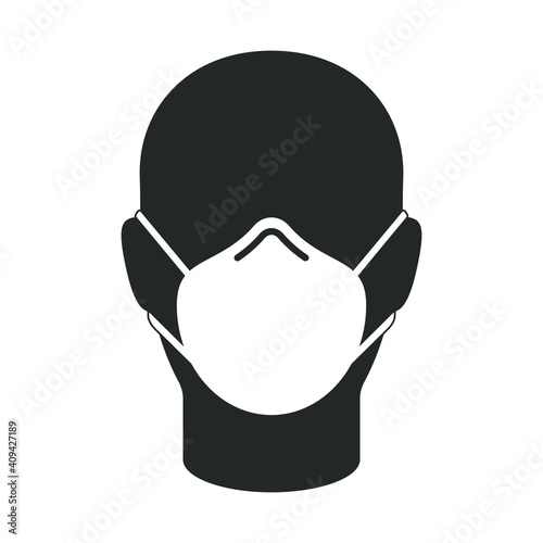 Face mask vector sign. Human avatar portrait. Head silhouette. Protective medical and industry n95 mask. Covid-19 social distancing and safety measures symbol. Coronavirus pandemic icon.