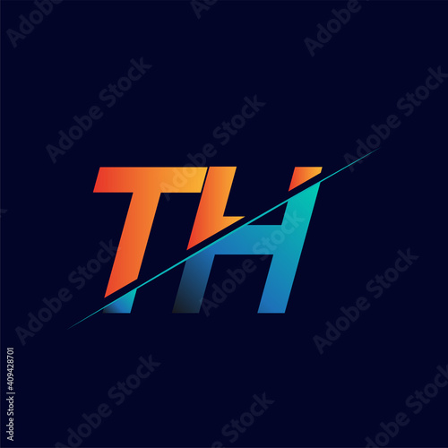 TH initial logo company name colored blue and orange, Simple and Modern Logo Design.