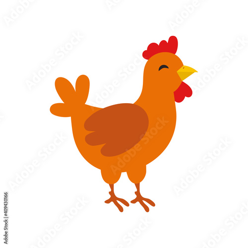 Funny cartoon red hen, vector illustration isolated on white background. Cute and funny colorful chicken