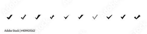 Set of Check mark in black. Check marks or ticks. Black confirm symbol. Vector icon confirm acceptance of a positive passed agreement on voting or completion of tasks in the list. Vector illustration