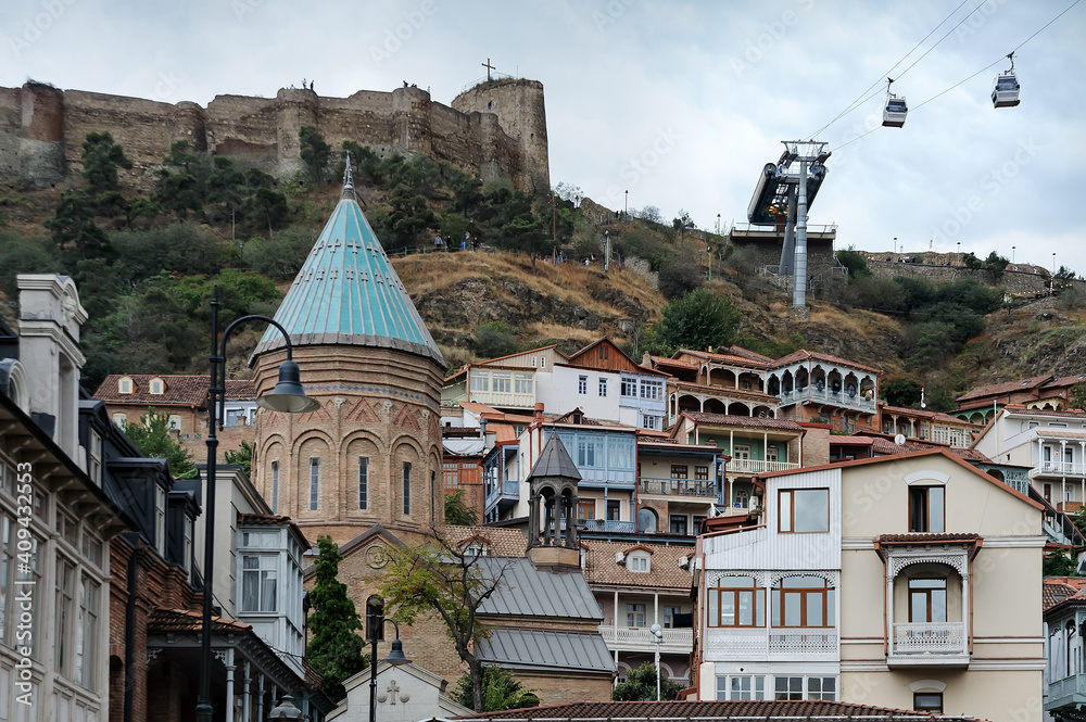 Tbilisi cityscape with Narikala fortress on background in Georgia