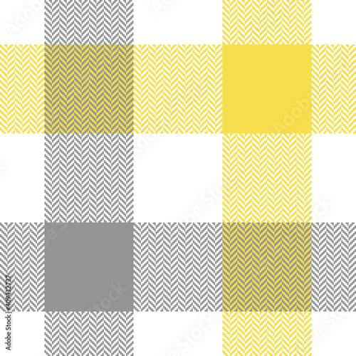 Ultimate grey and illuminating yellow buffalo check pattern. Seamless herringbone textured light vector background graphic for flannel shirt, duvet cover, or other spring summer textile print.