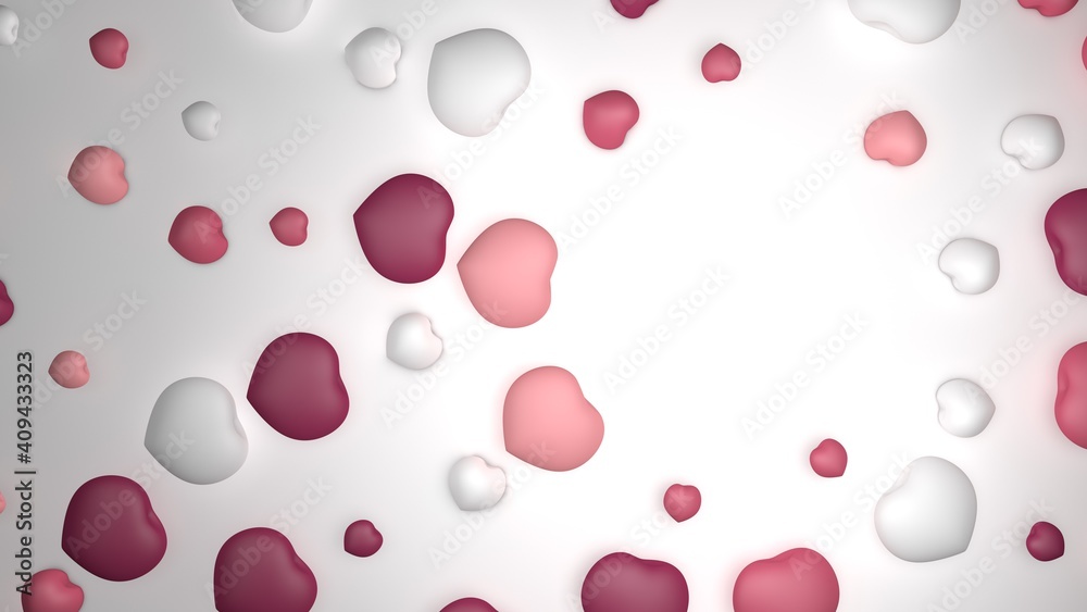 Card with pink and white hearts pattern on light background. 3d rendering, blank space for text