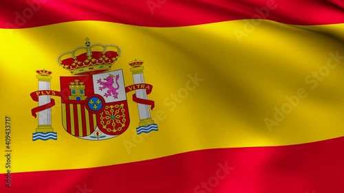 The flag of Spain animation,  Spanish 3D waving flag close up, national flag 4K animation background.
