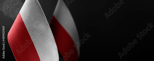 Small national flags of the Poland on a dark background photo