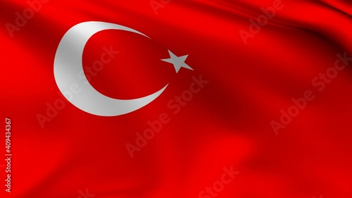 The flag of Turkey animation,  Turkish 3D waving flag close up, national flag 4K animation background.
