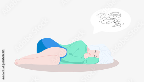 oung depressed female character lying on the floor in a child pose, , mental health problems.