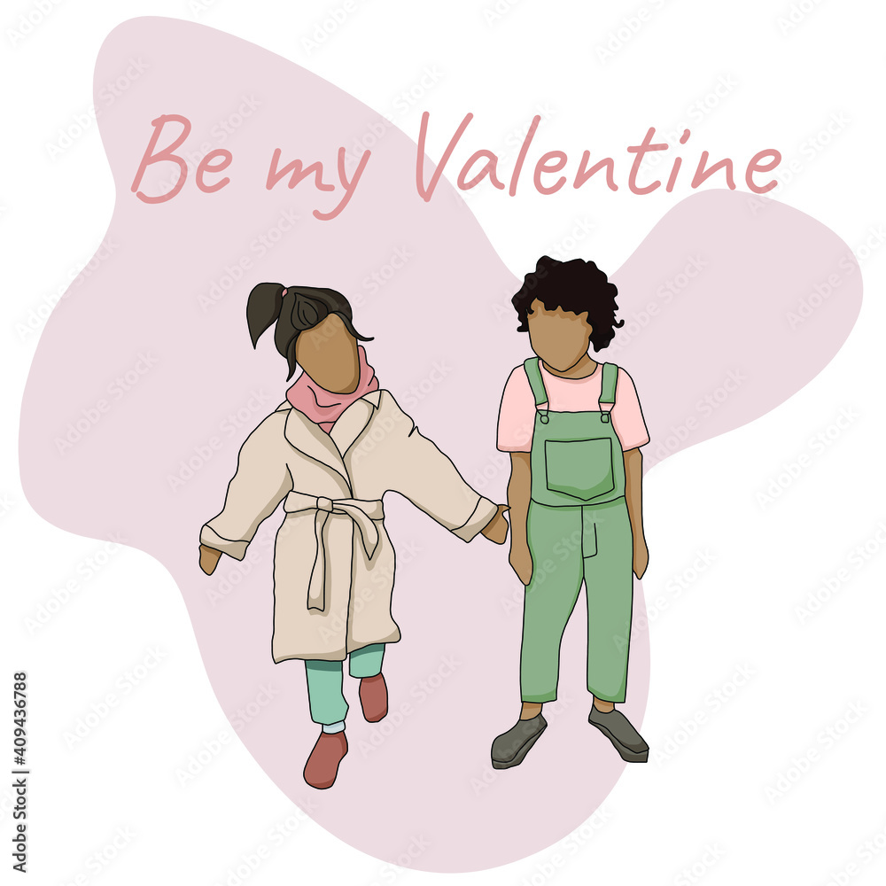 Little girl walking together with little boy postcard Little girl walking together with little boy postcard