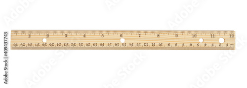 Retro wood 12-inch ruler isolated on white