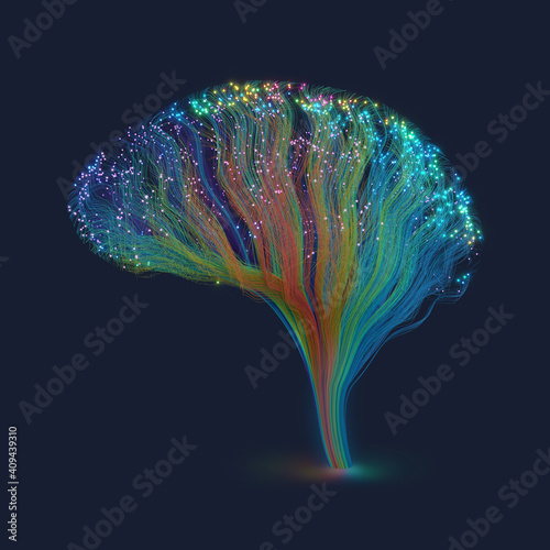 Creative concept of the human brain consisting of fibers, 3d render, rendering.