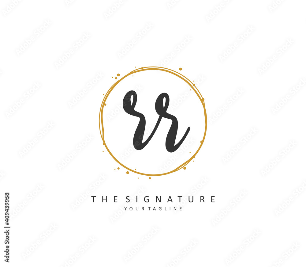 RR Initial letter handwriting and signature logo. A concept handwriting initial logo with template element.
