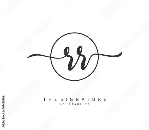 RR Initial letter handwriting and signature logo. A concept handwriting initial logo with template element.