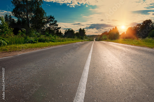 Russia  Tver region  road to Lake Seliger extending distance to the horizon