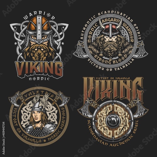 Colorful viking vintage prints