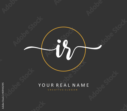 IR Initial letter handwriting and signature logo. A concept handwriting initial logo with template element.