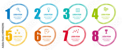 Infographics design vector and business icons with 8 options for presentation and web site