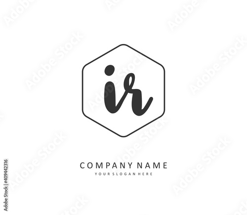 IR Initial letter handwriting and signature logo. A concept handwriting initial logo with template element.