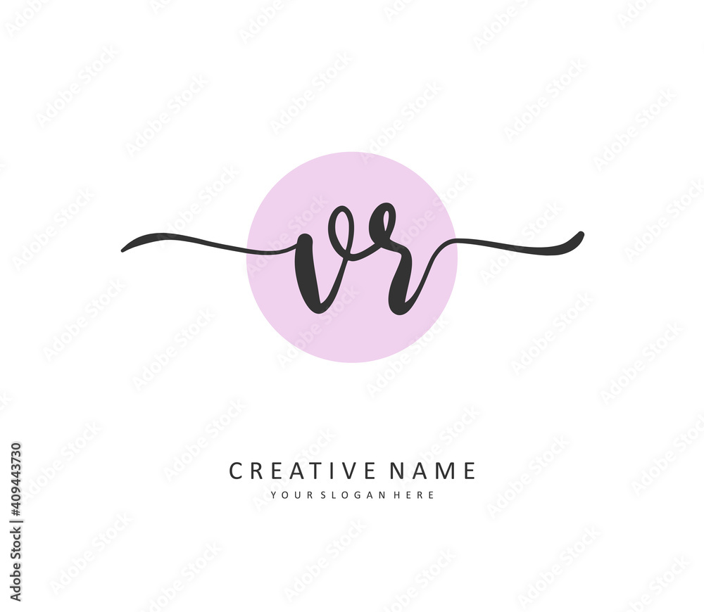 VR Initial letter handwriting and signature logo. A concept handwriting initial logo with template element.