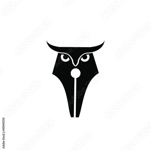 Owl pen, smart pen logo concept owl bird with fountain pen nib vector icon illustration design