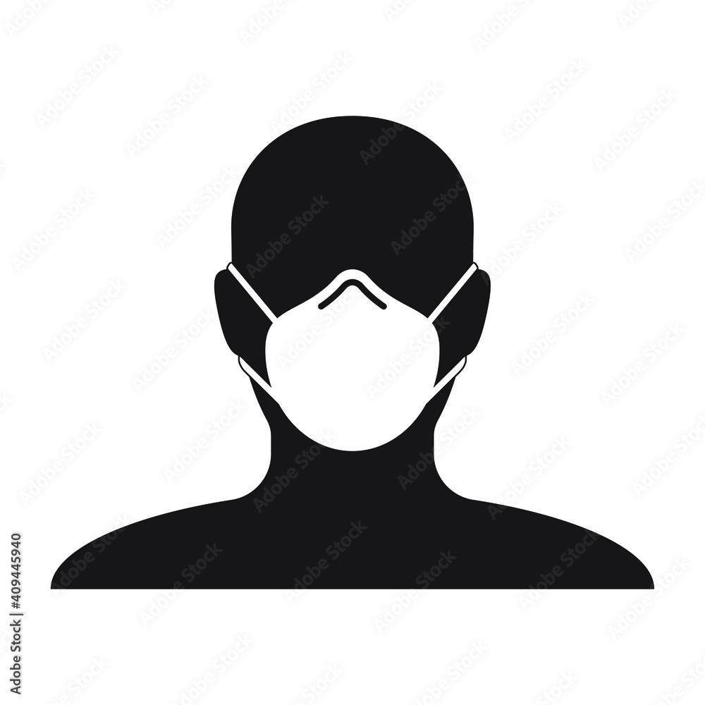 Face mask vector sign. Human avatar portrait. Head silhouette. Protective medical and industry n95 mask. Covid-19 social distancing and safety measures symbol. Coronavirus pandemic icon. Face mask vector sign. Human avatar portrait. Head silhouette. Protective medical and industry n95 mask. Covid-19 social distancing and safety measures symbol. Coronavirus pandemic icon.