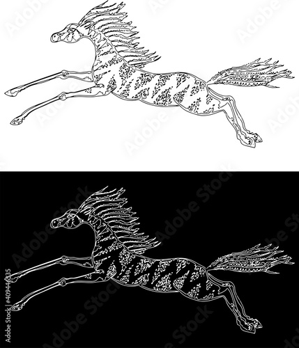 Contour drawings of decorative galloping horses