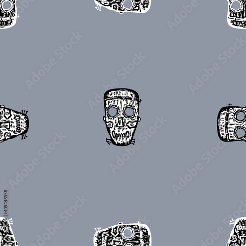 Seamless background of drawn fantasy human masks
