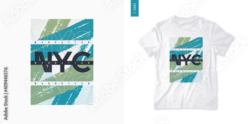 New York City graphic mens t-shirt design, abstract print, vector illustration
