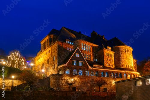 Beleuchtetes Bürgerhaus in Velbert Langenberg bei Nacht photo