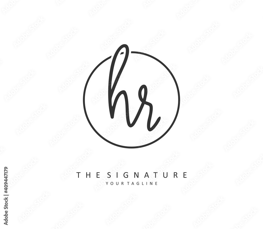 HR Initial letter handwriting and signature logo. A concept handwriting initial logo with template element.