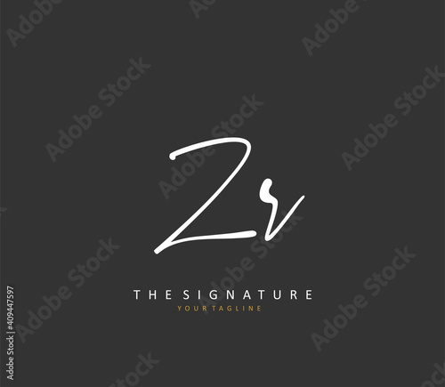 ZR Initial letter handwriting and signature logo. A concept handwriting initial logo with template element.