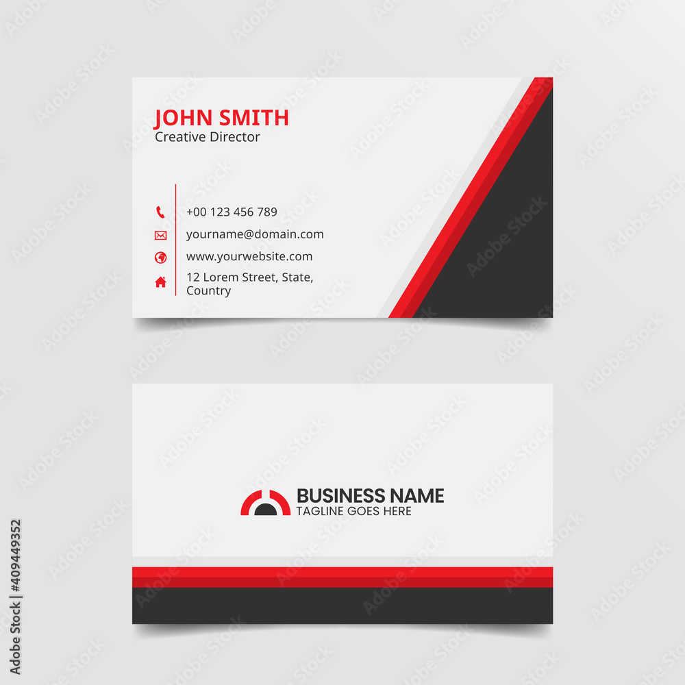 Red and White Flat Business Card Design Red and White Flat Business Card Design